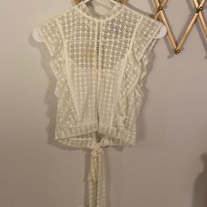 White lace top open back with tie on bottom